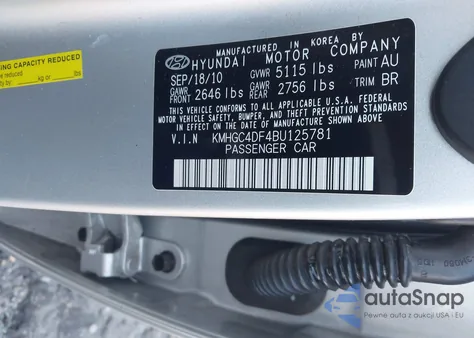 2011 Hyundai Genesis 4.6 из США, поврежденный, VIN KMHGC4DF4BU125781